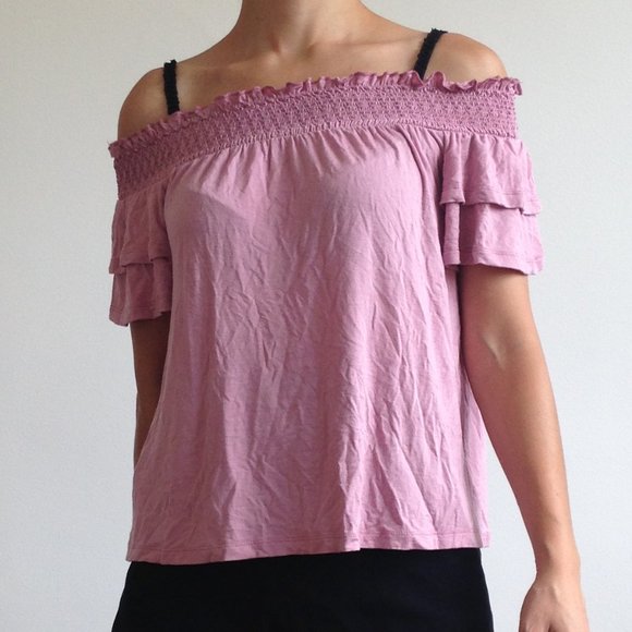 American Eagle - Dust Pink Off The Shoulder Top - Picture 2 of 15